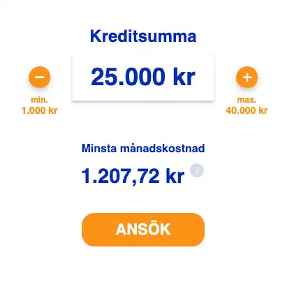 En skärmdump från produktsidan för Ferratum kredit som tydligt visar kreditens lägsta möjliga månadsbetalning. Skärmdumpen visar att det är enkelt för besökare att förstå hur kreditens återbetalningsplan fungerar.